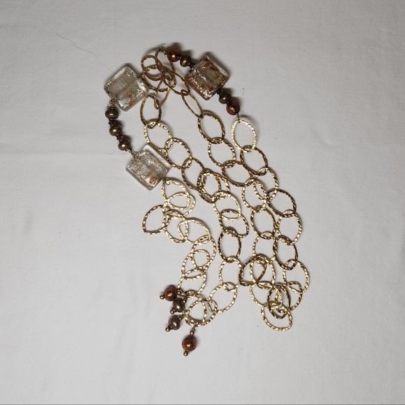 Jewelry - Chic Long Gold Chain Necklace with Sparkling Copper and Silver Accents
